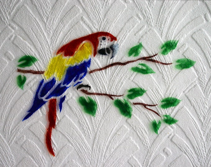 Scarlet Macaw - One-of-a-kind kiln fused art glass wall panel