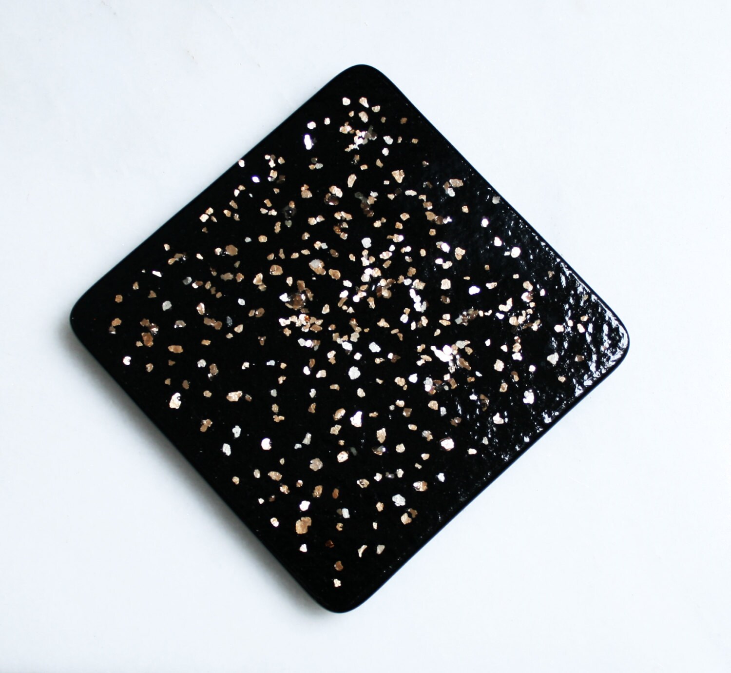 Fused glass coasters 'Star shine' Black coasters with silver and/or