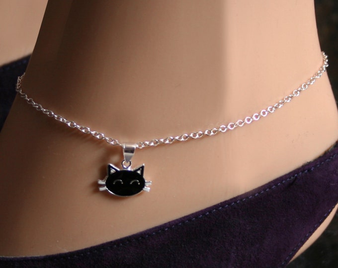 Sir's Kitten. Black Cat Slave Ankle Chain Bracelet. BDSM Anklet. Sterling silver. Kitty ankle chain. Kitty cat. Cute kitten anklet.