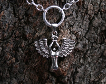 Bound Angel ~ Discrete PERMANENTLY LOCKING O ring Day Collar / Slave Necklace. Sterling silver. Captive fallen angel collar/choker/necklace.