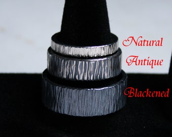 Tree Bark design. Heavyweight 3 mm Wide Sterling Silver Fully UK hallmarked Wedding ring. Sizes I to P  (US 4 1/2 - 7 1/2)