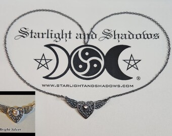 The wings of Love - Caged Heart, Little Gem; Permanently locking Discrete, Sterling silver Day Collar / Slave Necklace {D1} - Winged Heart