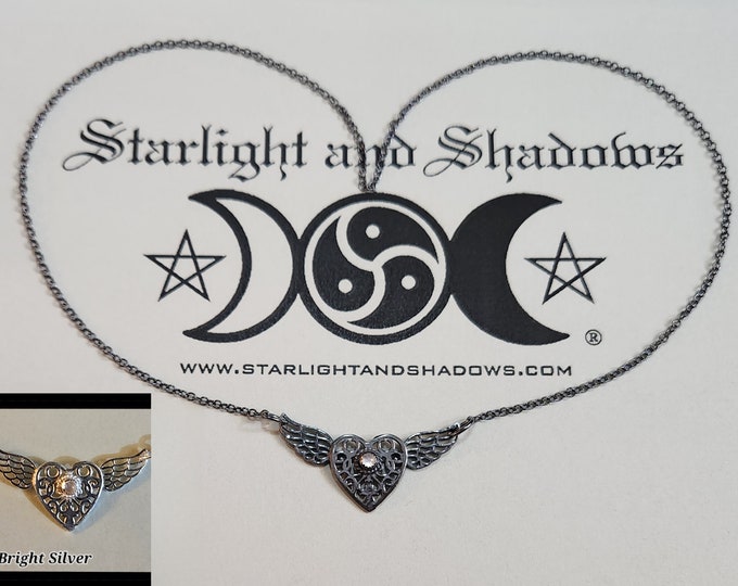 The wings of Love - Caged Heart, Little Gem; Permanently locking Discrete, Sterling silver Day Collar / Slave Necklace {D1} - Winged Heart