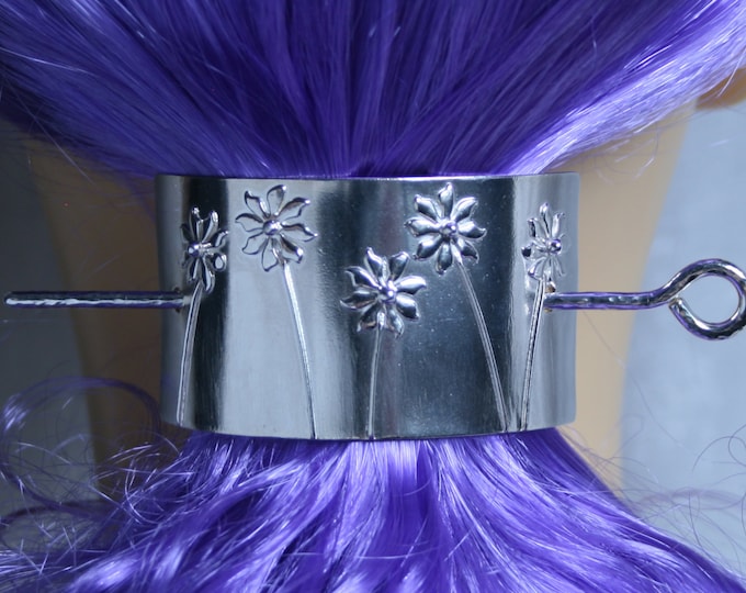 Barrette 'Ma Petite Fleur' Pony tail cover, hair clip, hair slide, hair clasp, hair pin, pony tail grip. Fully UK Hallmarked Sterling Silver