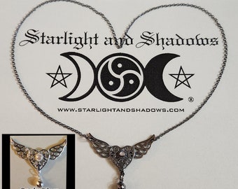 The wings of Love - Caged Heart, Little Gem; Permanently locking SLAVE BELL Discrete Sterling silver Day Collar / Necklace {D2} Winged Heart