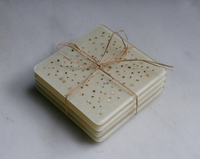 Fused glass coasters 'Star shine Gold' Ivory coasters with Gold sparkles. Choose a pair or a set of 4.
