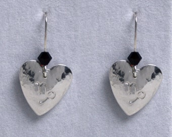 Handmade 'Birthday' earrings. January, Garnet, Birthstone, Birth sign, Zodiac, Capricorn. Sterling silver & Swarovski crystal heart earrings