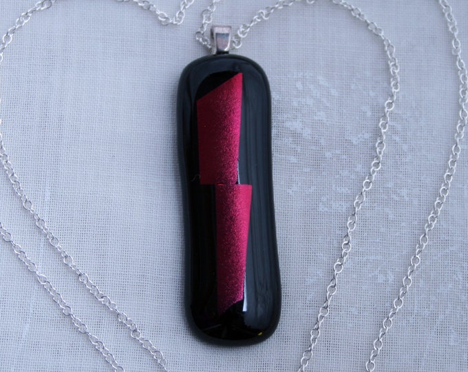 Handmade Unique Dichroic Fused Glass Pendant 'Abstract Cherry' On a Sterling Silver 925 bail (choose sterling silver or silver plated chain)