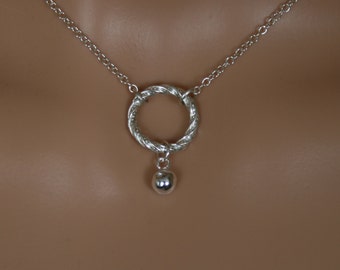 Slave bell - Discrete Fancy 'O' ring Day Collar / Slave Necklace. Captive/Eternity/Infinity ring. Sterling silver choker or necklace.