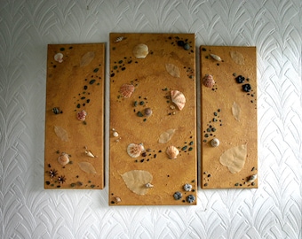 Summer Daze - Multi media triptych on canvas. Wall sculpture.