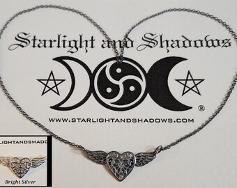 The wings of Love - Caged Heart; Discrete, Sterling silver Day Collar / Slave Necklace {D1} - Winged Heart