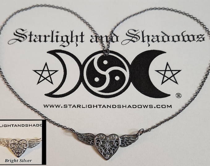 The wings of Love - Caged Heart; Discrete, Sterling silver Day Collar / Slave Necklace {D1} - Winged Heart