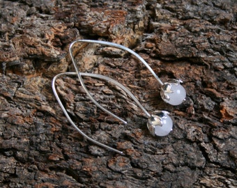 Daisy Drop. Sterling Silver & Rose Quartz floral drop earrings. Exclusive design. pale pink Flower drops. Choose natural or blackened silver