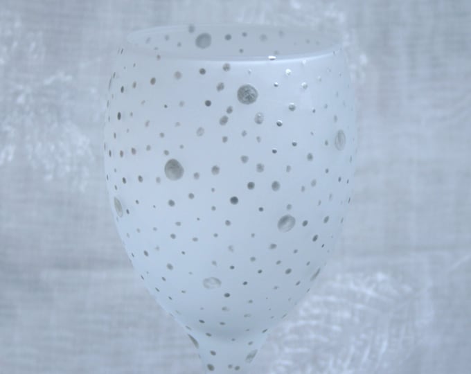 Dotty about You! - Silver. Exclusive design, hand painted wine glass with metallic silver dots and spots encircling an etched bowl