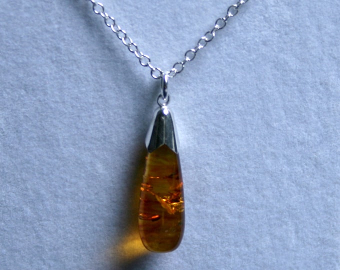 Handmade 'Classic Elegance' Amber and sterling silver Pendant. Drop/ Teardrop/ Golden/ Genuine amber/ Inclusions/ gift for her.