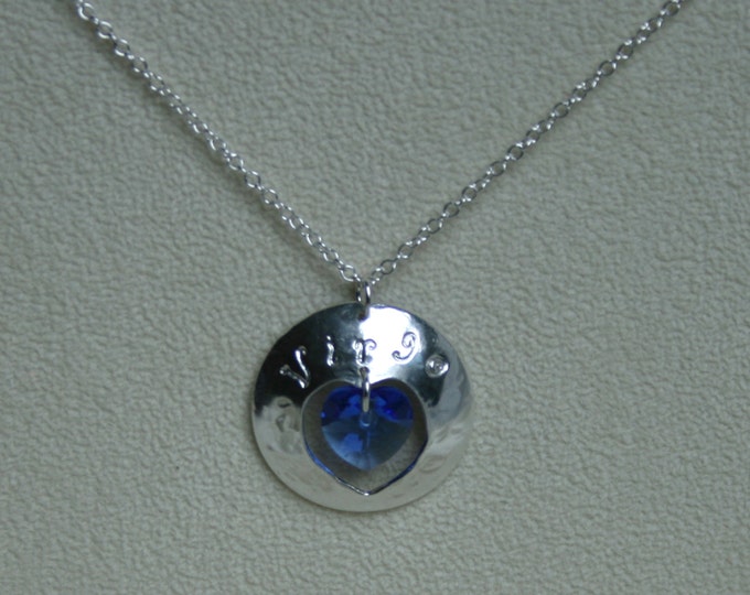 Handmade 'Birthday' pendant. September, Sapphire, Birthstone, Birth sign, Zodiac, Virgo. Silver & Swarovski crystal heart pendant.