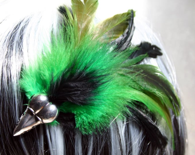 Exclusive 'Emerald Raven' hair grip/ fascinator in black and emerald green.