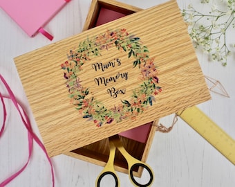 Solid Oak Keepsake Box with Floral Wreath