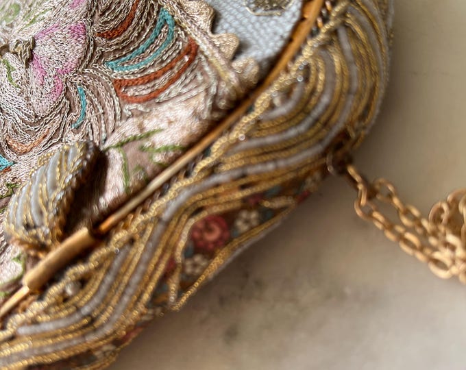 Antique Beaded Purse: Upcycled Gold Lace & Embroidered Details
