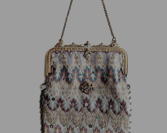 Antique jewelled purse frame remade in vintage silk