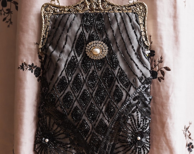 Antique Silver (800) Beaded Lace Purse, Vintage style evening Bag