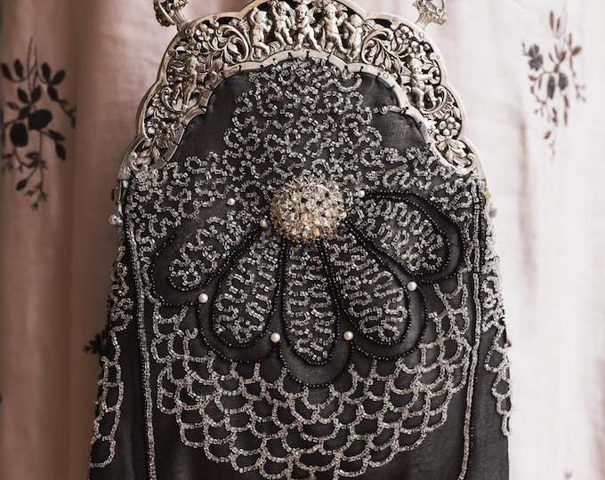 Antique Silver (800) Beaded  Purse, Vintage style evening Bag