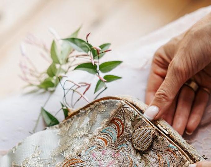 Antique Beaded Purse: Upcycled Gold Lace & Embroidered Details