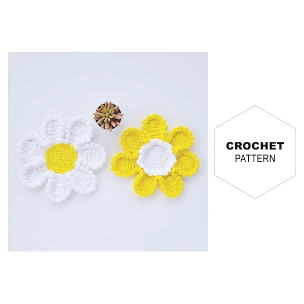 Daisy Plant Coaster Crochet Pattern|Daisy|Plant Mat|Plant Coaster|Crochet Coaster|PDF Pattern|Nursery Decor|Boho Coaster|Boho Home Decor