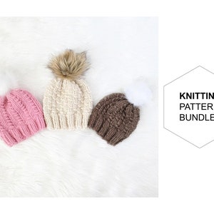 Knit Beanie Pattern Bundle|Ladders Beanie Bundle|Knitting Pattern|Knit Hat Pattern|DIY Knit Beanie|Beanie Tutorial|Beginner Beanie Pattern
