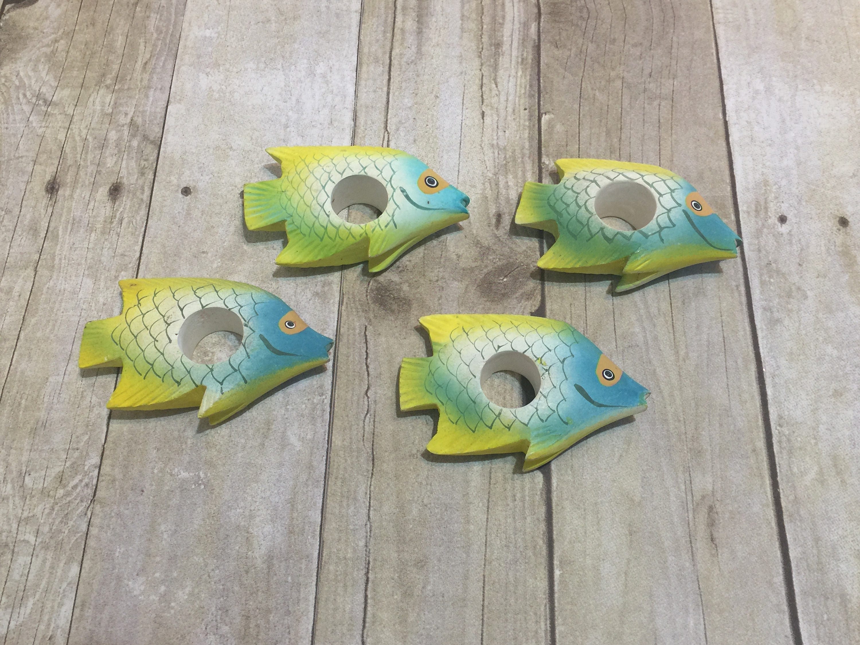 4 Hand Carved Wooden Tropical Fish Napkin Holders Made in Etsy