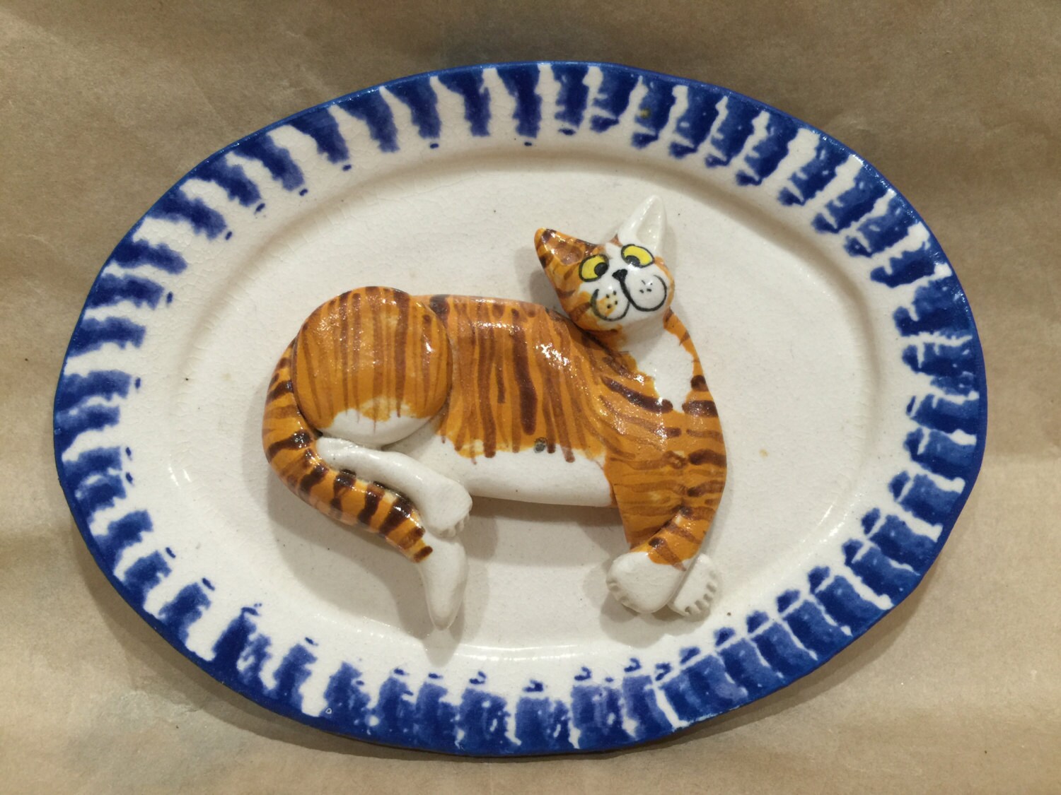 Hand Made Ceramic Platter Puss Cat Plate Plaque 1995 Etsy Israel