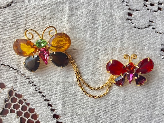 Joan Rivers, Glass Rhinestone Butterfly, Gold Tone