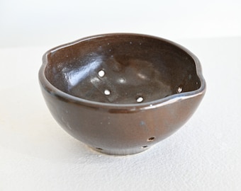 Handmade ceramic berry bowl colander in denim blue