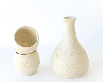Handmade Ceramic Sake Set – Japanese Stoneware Carafe & Cups