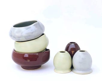 Matcha Bowl and Whisk Holder Set – Handmade Ceramic Chawan + Stand – Rustic Pottery Matcha Kit