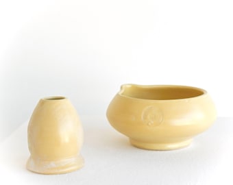 Handmade Ceramic Matcha Set: Rustic Tea Bowl & Whisk Rest - Roots Miami