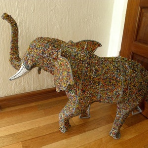 African Beaded Wire Animal Sculpture - ELEPHANT LARGE - Multicolor