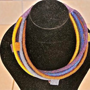 African Zulu Beaded Necklace - ROPE NECKLACE - gold/blue/copper/purple/gray