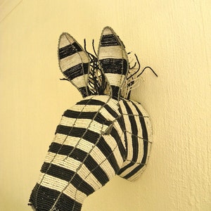 African Beaded Wire Animal Sculpture - ZEBRA Head - Natural