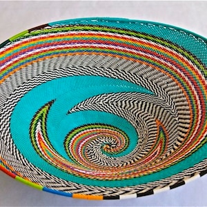 African Telephone Wire Bowl - TURQUOISE - Multicolor swirl