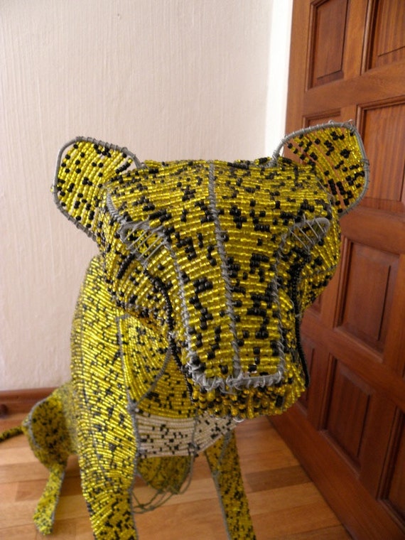 African Beaded Wire Animal Sculpture - CHEETAH X-LARGE