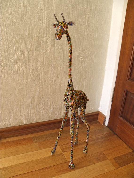 African Beaded Wire Animal Sculpture - GIRAFFE LARGE African Beaded Wire Animal Sculpture - GIRAFFE LARGE