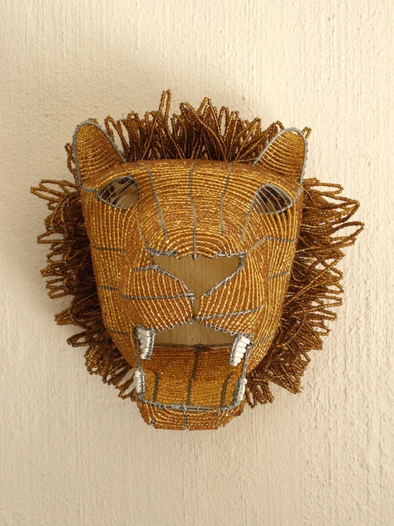 African Beaded Wire Animal Sculpture LION HEAD Etsy