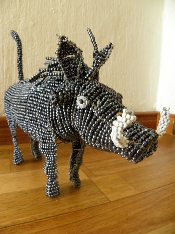 African Beaded Wire Animal Sculpture WARTHOG SMALL Grey Etsy