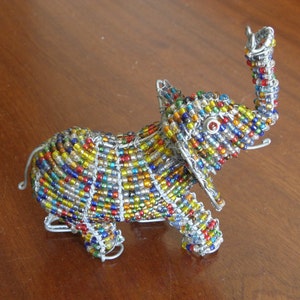 African Beaded Wire Animal Sculpture - ELEPHANT SMALL - Multicolored