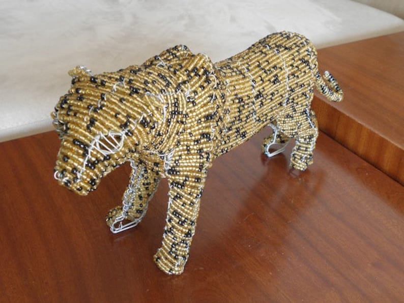 African Beaded Wire Animal Sculpture LEOPARD Natural Etsy