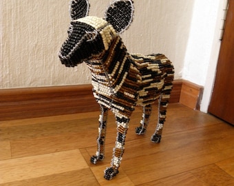 African Beaded Wire Animal  - WILD DOG - Natural