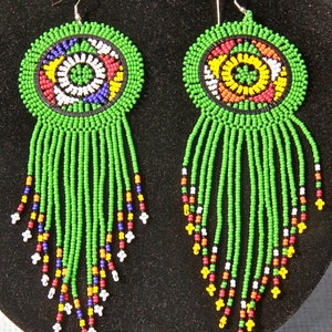 African Zulu Beaded Earrings - Light Green