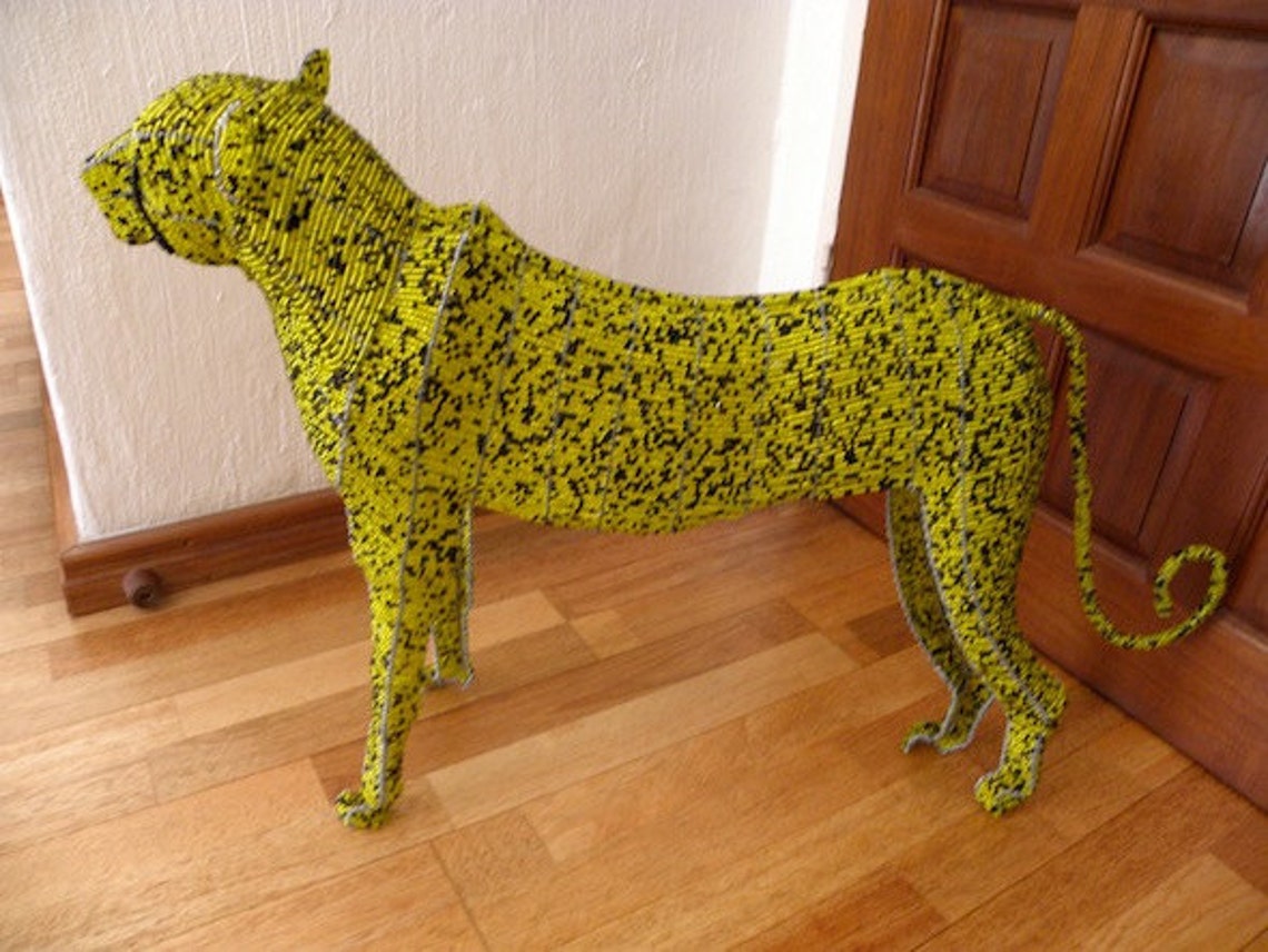 African Beaded Wire Animal Sculpture CHEETAH LARGE Natural | Etsy