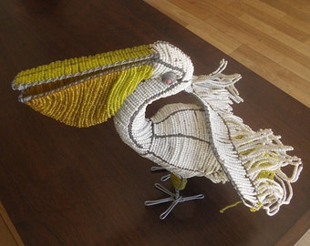 African Beaded Wire Animal Sculpture - PELICAN - Large